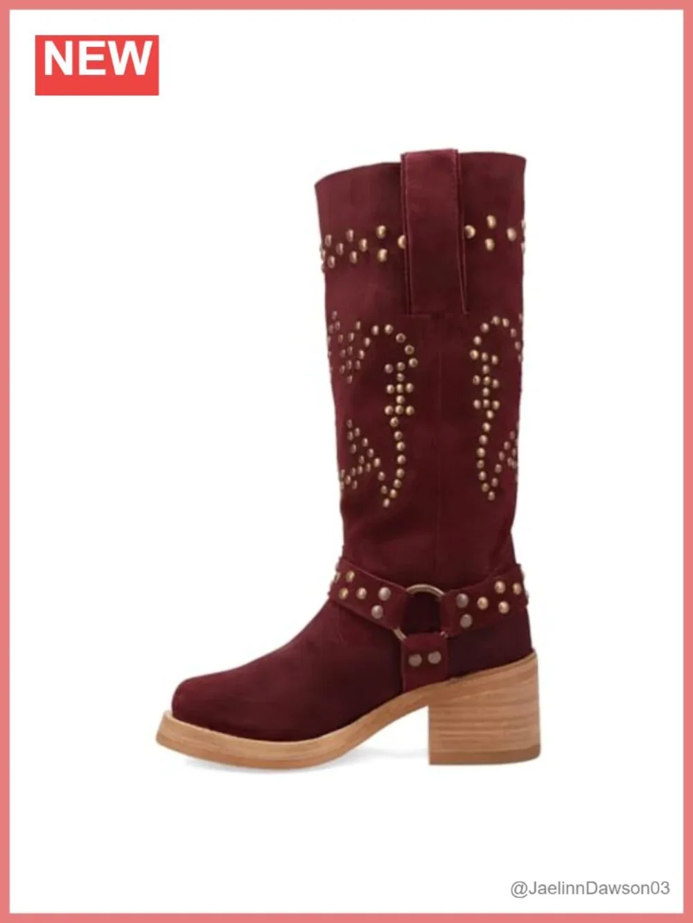 Suede Over the Knee Western Boots Studded Round Toe Pull On Block Heel